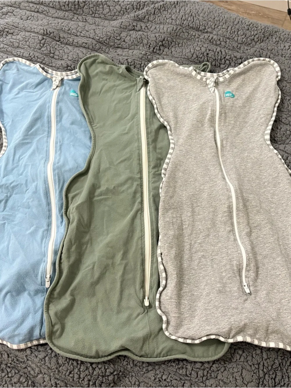LOVE TO DREAM | 3-Pack Zipper Sleep Sacks in Gray, Olive, and Light Blue - Picture 2 of 5
